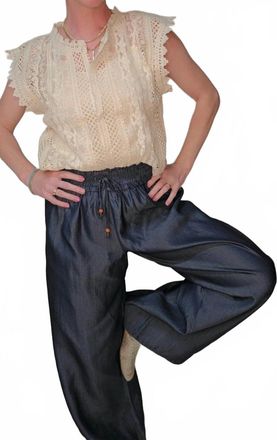 THML Clothing Boho Breezy Wide Leg Pants In Indigo Wash