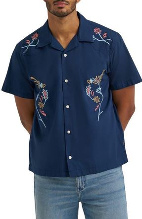 Wrangler Embroidered Camp Shirt in Navy Floral at Nordstrom, Size Xx-Large