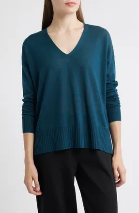 Eileen Fisher Boxy Merino Wool Sweater in Blue Spruce at Nordstrom Rack, Size Xx-Small