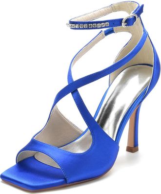 Generic Womens Strappy Stiletto Heels Sandals for Women Slingback Bridal Wedding Evening Shoes,Royal Blue,7 UK