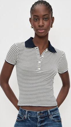 Frame Denim Pointelle Polo Top In Navy Multi