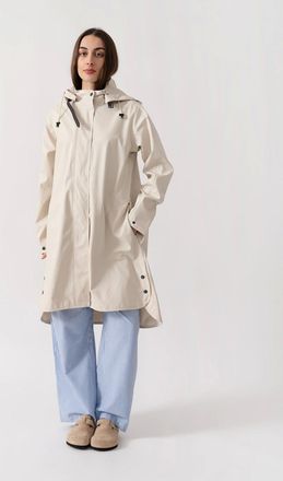Ilse Jacobsen Womens Ilse Jacobsen Rain Womens A-Line Rubberised Raincoat - Milk Creme 121 - Tan - Size: UK12 eu38 us10