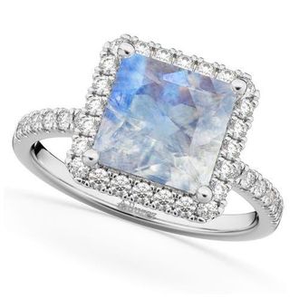 Allurez Princess Cut Halo Moonstone & Diamond Engagement Ring 14K in 3.47Ct/white Gold at Nordstrom, Size 8.5