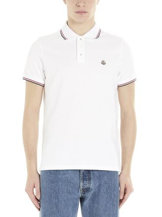 Moncler White Logo Shirt Collar Polo