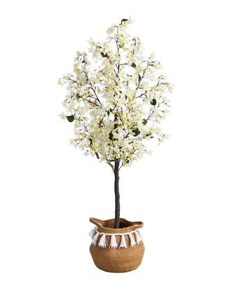 Nearly Natural 5Ft Artificial Bougainvillea Tree With Handmade Tassel Basket