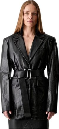 Sportmax Jassen, Dames, Zwart, L, Leer, Teoria Leren Blazer