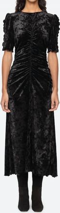 Sea New York Cailyn Crushed Velvet Ruched Midi Dress In Black