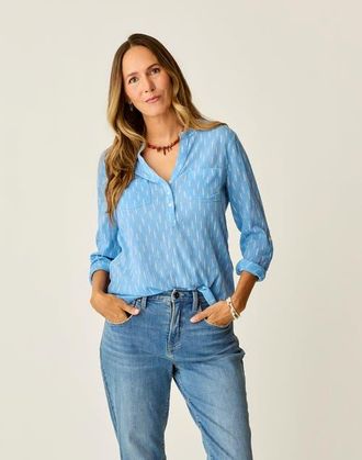 Carve Designs Dylan Gauze Shirt in Capri Ikat at Nordstrom, Size Xx-Small L