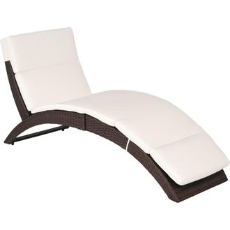 OUTSUNNY Garden Rattan Sun Lounger Foldable Patio Chaise Chair Brown