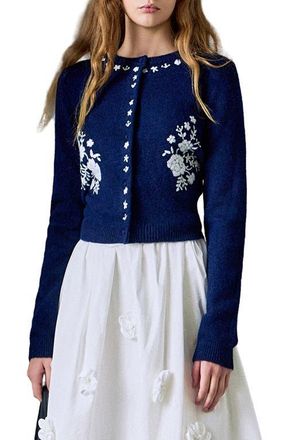 English Factory Floral Embroidered Cardigan in Navy/White at Nordstrom, Size X-Small