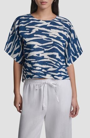 DKNY Pattern Boxy Linen Top in Tidal Break at Nordstrom, Size X-Large