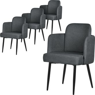 ML Design Ml-design 4x Sillas De Comedor Con Funda De Tela En Color Antracita, Asientos Sof&aacute; De Sal&oacute;n Con Respaldo Y Reposabrazos De Rat&aacute;n Mueble Tapizado Con P