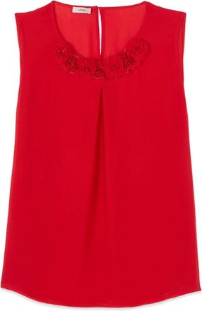Oltre Zijden Viscose Top met Versieringen - Dames - Tops zonder mouwen - Rood - XS - Tops