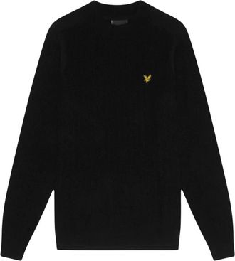 Lyle & Scott Truien & Vesten, Heren, Zwart, L, Katoen, Zwart Gebreid Lang Mouw Ronde Hals