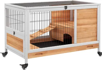 OEM Jaula De Conejos Conejera Para Mascotas Peque&ntilde;as Con Techo Abrible Y Bandeja Extra&iacute;ble 90x53x59 Cm Natural