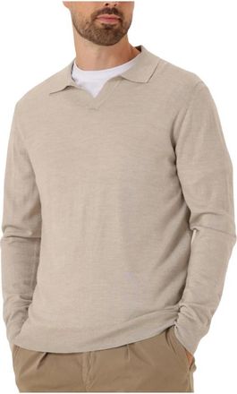 Profuomo Beige Merino Polo Open Kraag - Heren - Ronde hals truien - Beige - XL - Wol - Truien & Vesten