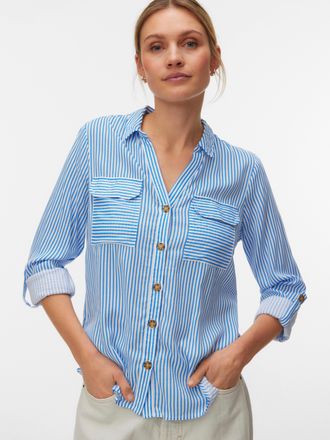 Vero Moda Hemdbluse VERO MODA VMBUMPY L/S SHIRT NEW WVN GA NOOS, Damen, Gr. XL, nebulas blau stripes:snow wei&szlig;, Web, Obermaterial: 100% Viskose, gestreift, regu