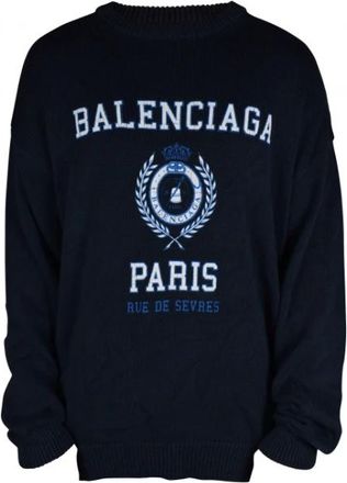 Balenciaga Logo Crew-neck Sweater - Heren - Ronde hals truien - Blauw - XS - Katoen - Truien & Vesten