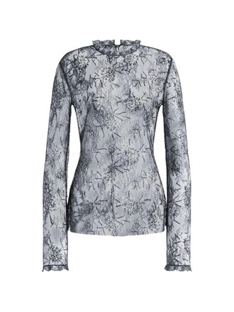 Alberta Ferretti Long-Sleeved Black Lace Blouse with Ruffle Accents