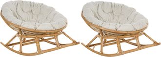 Beliani Conjunto De 2 Sillas Mecedoras Boho Rat&aacute;n Beige Claro Cojines Tela Algod&oacute;n Resistencia Media Interior Natural Orvieto