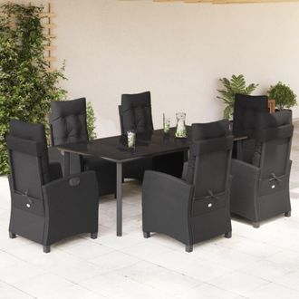 vidaXL Set De Comedor De Jard&iacute;n 7 Pzas Y Cojines Rat&aacute;n Sint&eacute;tico Negro Vidaxl