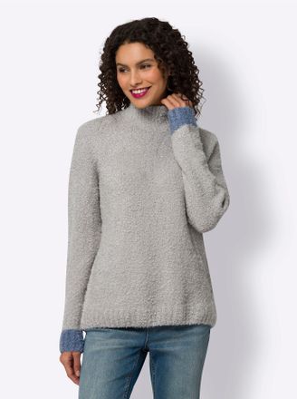 Heine Strickpullover HEINE Pullover, Damen, Gr. 36, grau (hellgrau, meliert), 76% Polyacryl, 12% Polyamid, 10% Wolle, 2% Elasthan, unifarben, Pullover Stric