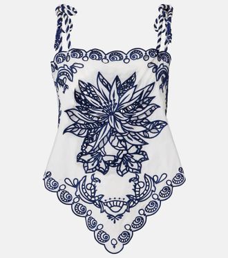 Farm Rio Blusa in cotone con ricamo floreale