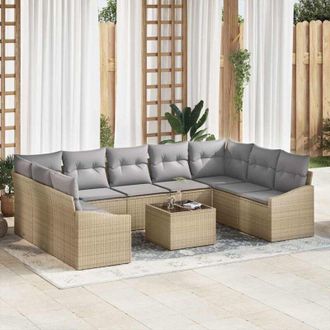 vidaXL Conjunto De Sof&aacute; De Jard&iacute;n 10 Pcs Beige Polirat&aacute;n Vidaxl