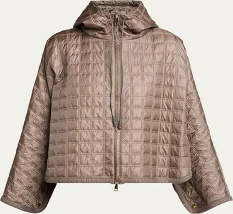 Moncler Hooded Square-Quilted Padded Cape