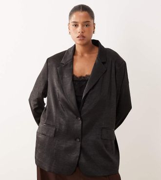 Asos Curve - Blazer sartoriale non strutturato in raso nero