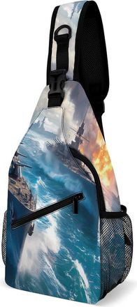 Generic Warship Battleships Mens Shoulder Bags Sling Crossbody Backpack Travel Hiking Chest Bag with Small Side 38x20cm