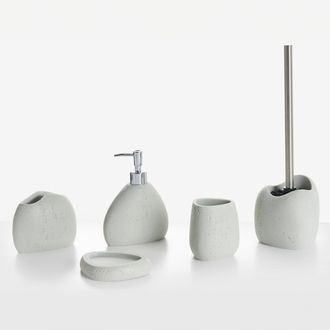 Beliani Beliani - Conjunto De Accesorios De Ba&ntilde;o Jabonera Dispensador De Jab&oacute;n Escobilla Para El Inodoro Vaso Soporte Para Cepillos De Dientes Gris Claro Coat