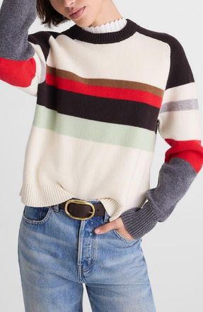 Madewell Colorblock Raglan Sleeve Merino Wool Sweater in Multi Color Stripe at Nordstrom, Size Xx-Small