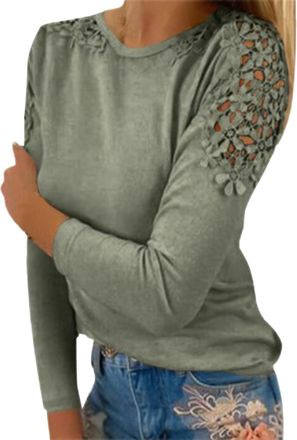 Generic Workout Clothes Women Long Sleeve Tops for Women UK Clearance Fashion Flower Cutout Shoulder Going Out Tops Retro Solid Color T Shirt Ladies Ladies Pr