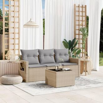 vidaXL Juego De Sof&aacute;s Jard&iacute;n Con Cojines 4 Pzas Rat&aacute;n Sint&eacute;tico Beige Vidaxl