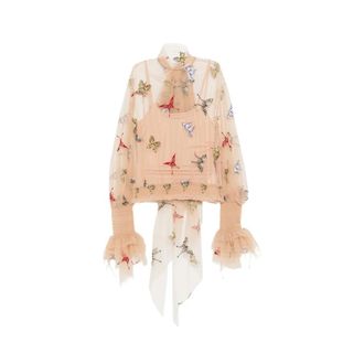 Blumarine Blouses, female, Multicolor, Size: 2XS Butterfly-Embroidered Mesh Blouse