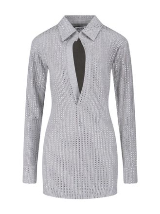 The Attico Fitted Grey Mini Dress With Reflective Embellishments