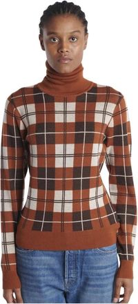 Dodo Bar Or Jacquard Check Wollen Trui - Dames - Coltruien - Bruin - S - Wol - Truien & Vesten