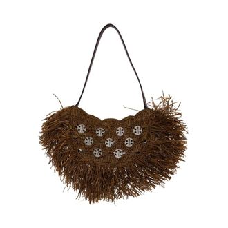 Paco Rabanne Embellished Raffia Shoulder Bag - female - Rabanne - Shoulder Bags - Brown - ONE SIZE - Bags