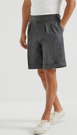 Brunello Cucinelli D&eacute;lav&eacute; linen Bermuda shorts in Anthracite at Nordstrom, Size 48 It