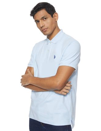U.S.Polo Association Mens Solid Interlock Short-Sleeve Polo Shirt, Tahoe Blue Heather, Medium