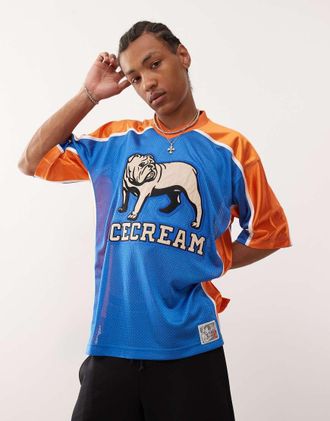 Icecream Maglia stile football blu e arancione con stampa di bulldog