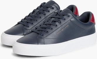 Tommy Hilfiger Mens Tommy Hilfiger Premium Dress Nappa Leather Mens Cupsole Trainers - Desert Sky/Red - Black - Size: 10.5