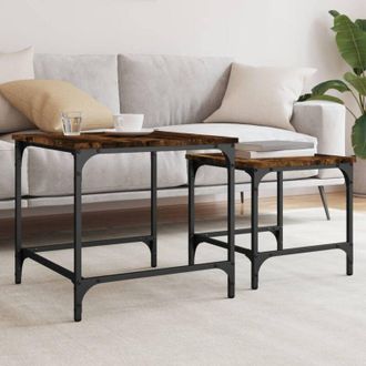 vidaXL Tavolini Impilabili 2 pz Rovere Fumo in Legno Multistrato - Vidaxl