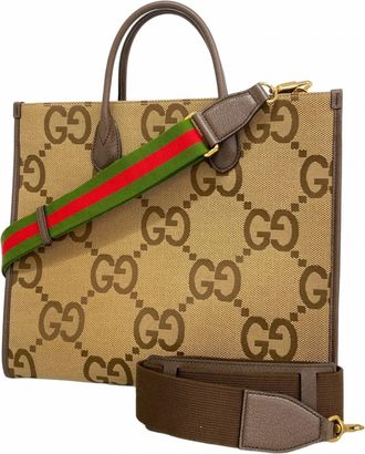 Gucci Beige Brown Canvas Tote Bag (Pre-Owned)