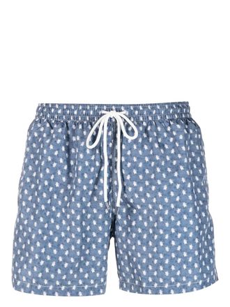 Fedeli penguin-print swim shorts - men - Recycled Polyester - S - Blue