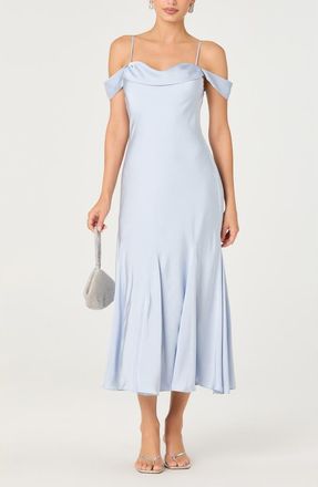 ASTR the Label Araxie Cold Shoulder Satin Midi Dress in Light Blue at Nordstrom, Size X-Small