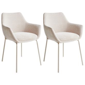 Beliani Conjunto De 2 Sillas De Comedor Decorativas Tapizadas Sin Reposabrazos Dise&ntilde;o Moderno Base De Metal Beige Claro Bowdon