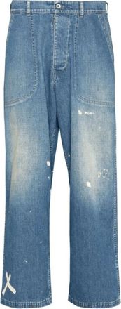 Maison Margiela Jeans met verfspatten en wijde pijpen - Dames - Loose Fit Jeans - Blauw - W28 - Katoen - Jeans