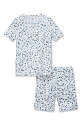 Petite Plume Kids Pima Cotton Pointelle Fitted Two-Piece Short Pajamas in Blue at Nordstrom, Size 12-18M